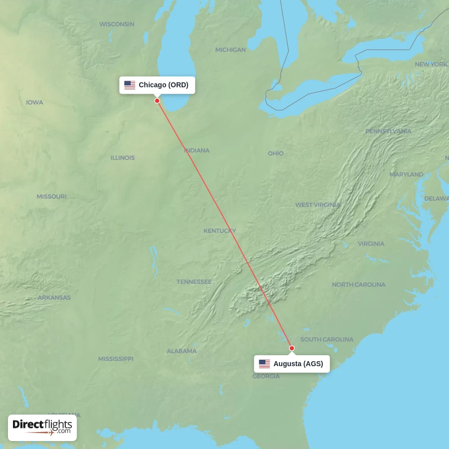 ORD - AGS route map