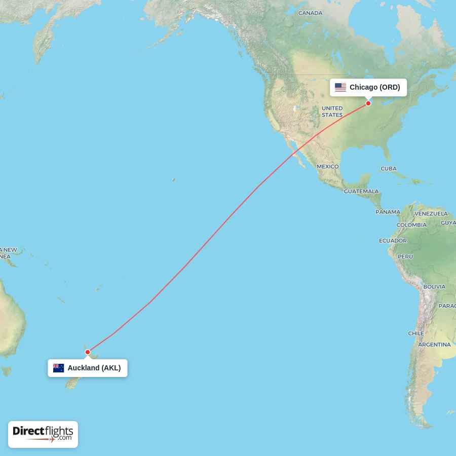 ORD - AKL route map