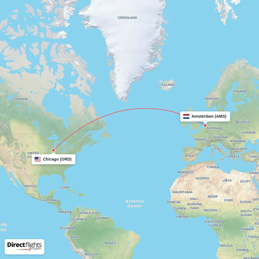 ORD - AMS route map