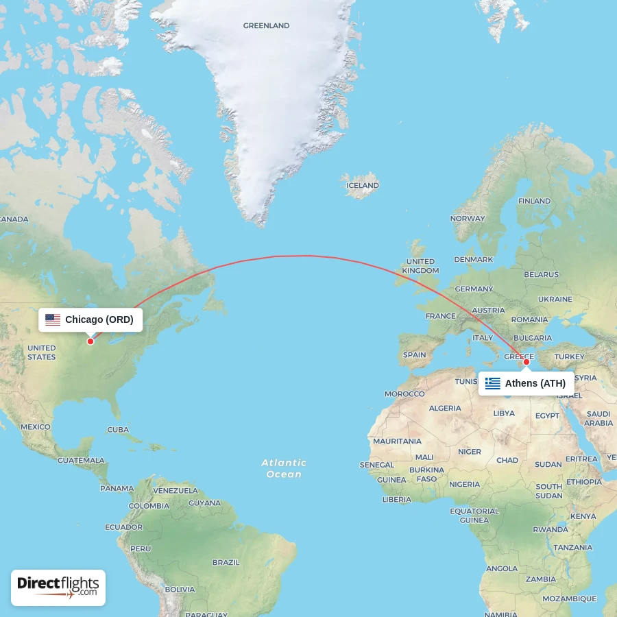 ORD - ATH route map