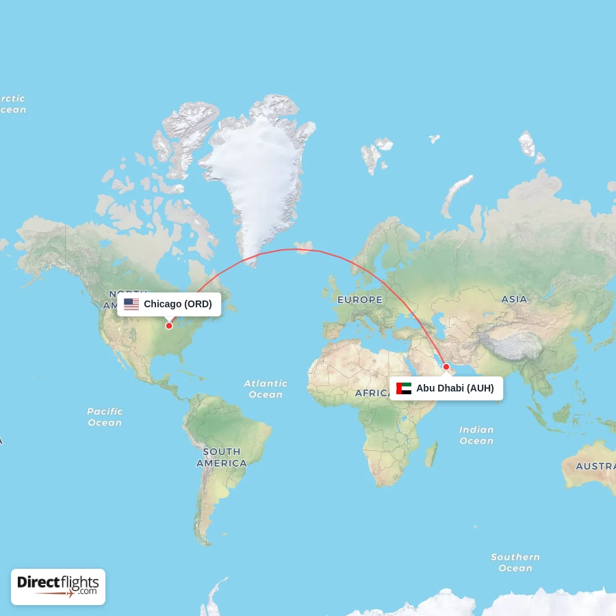 ORD - AUH route map