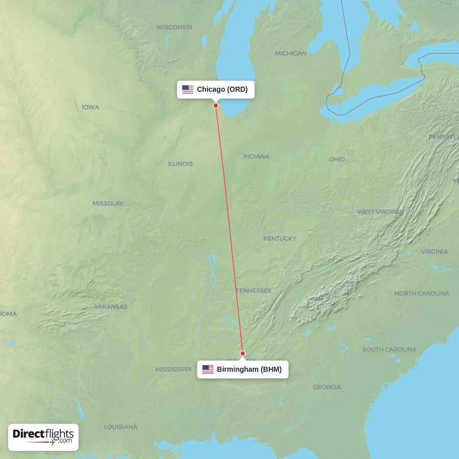 ORD - BHM route map