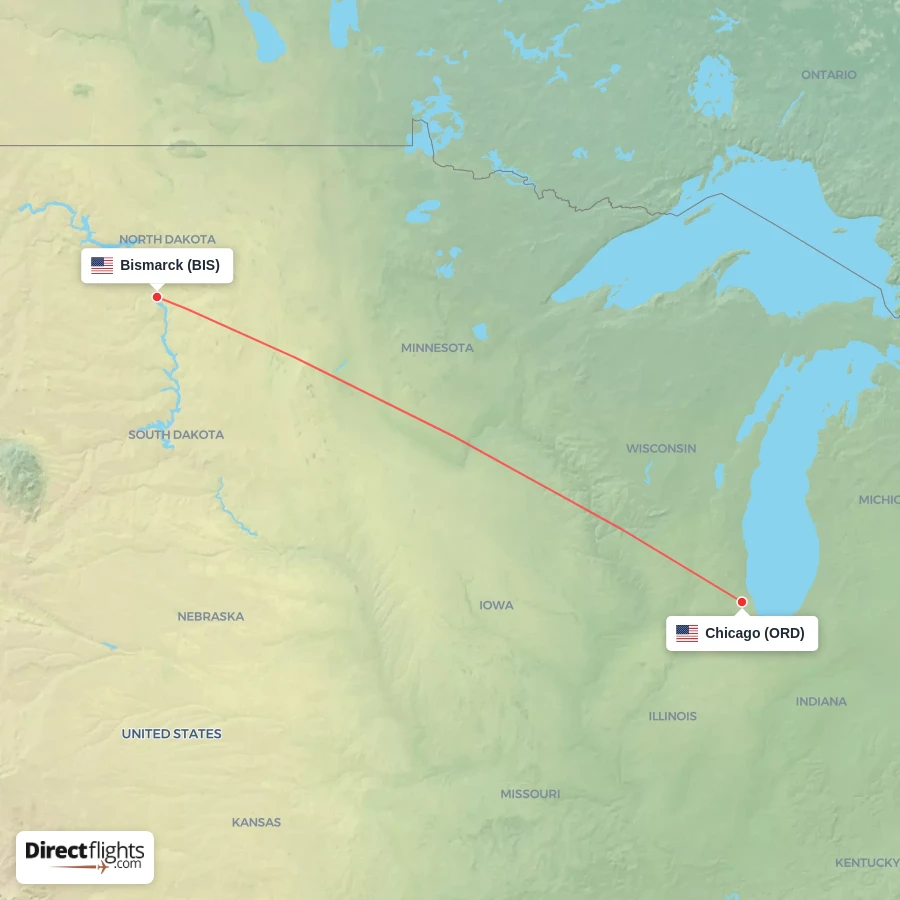 ORD - BIS route map