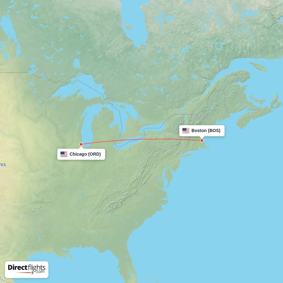 ORD - BOS route map