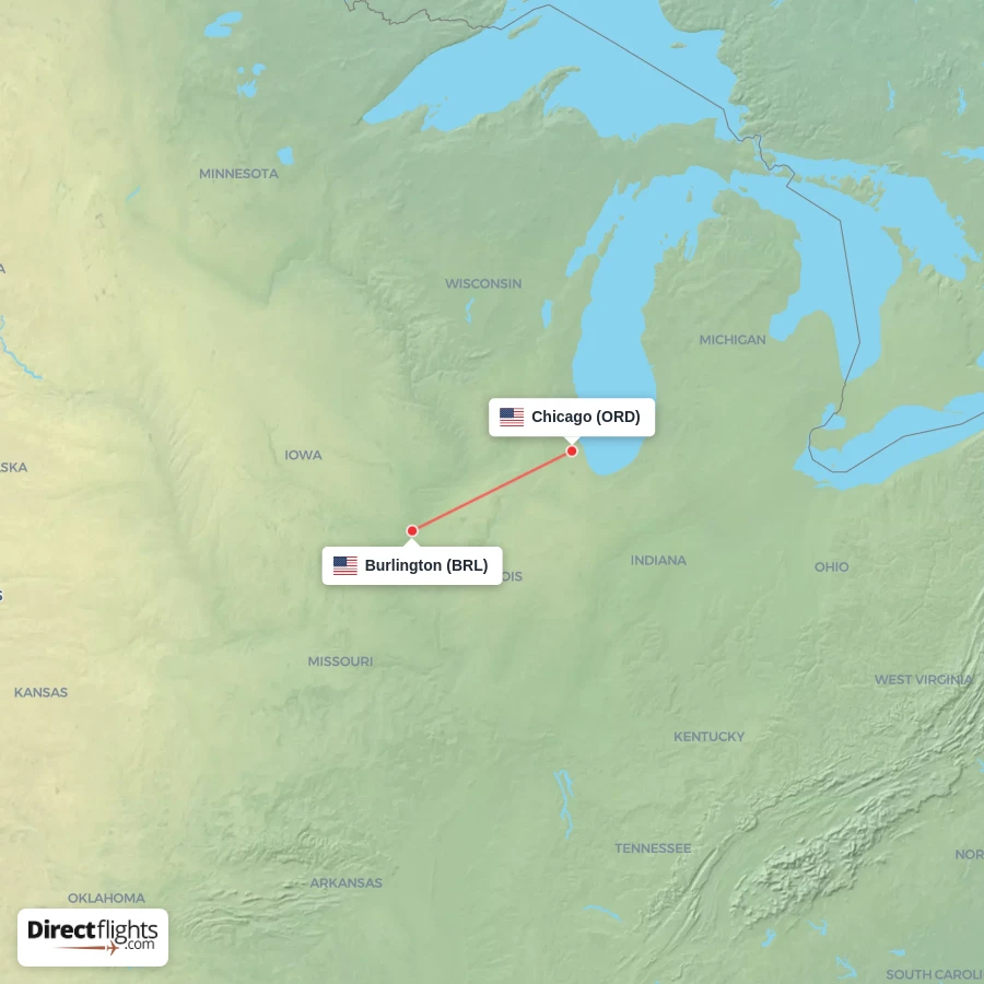 ORD - BRL route map
