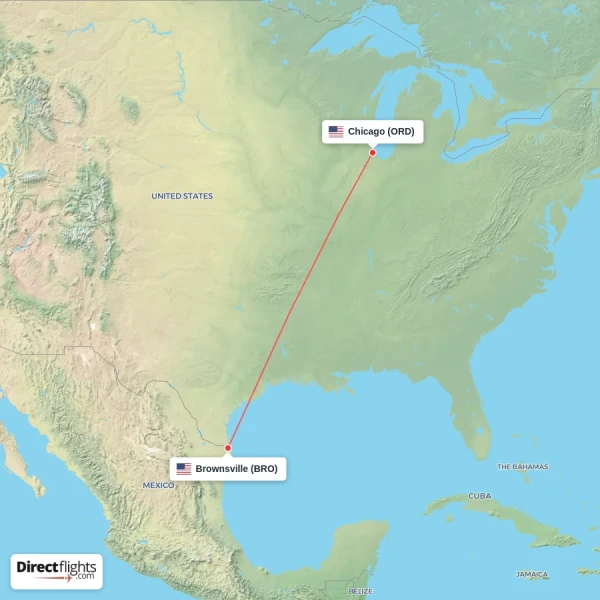 Chicago - Brownsville direct flight map