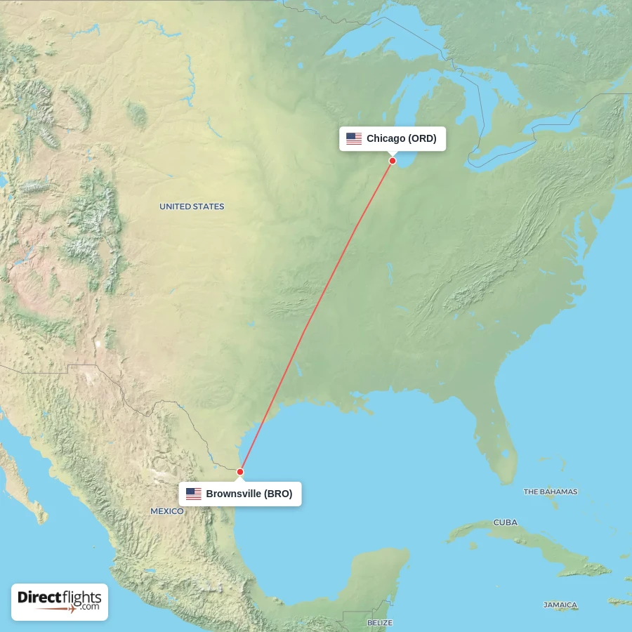 ORD - BRO route map