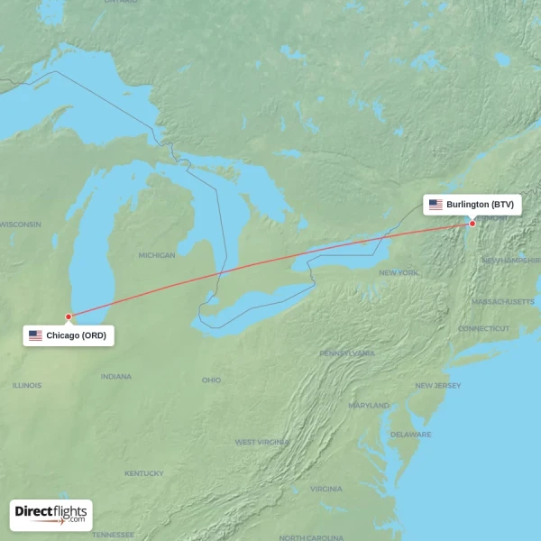 Chicago - Burlington direct flight map