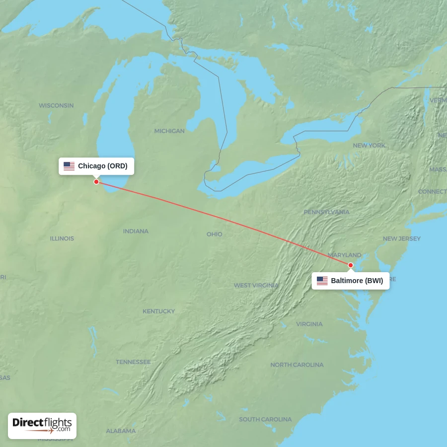 ORD - BWI route map