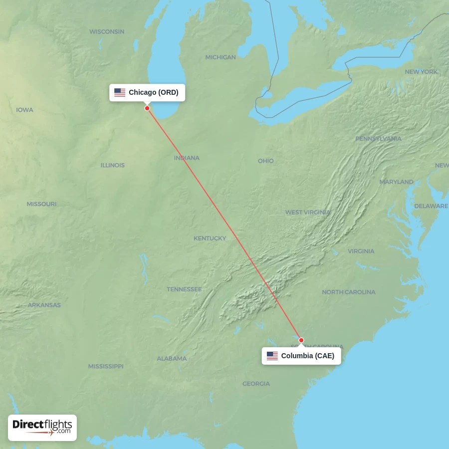 ORD - CAE route map