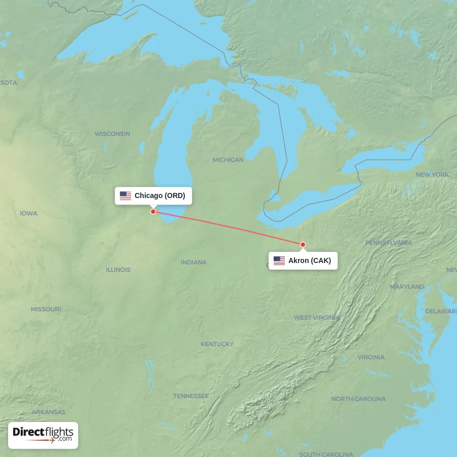 ORD - CAK route map