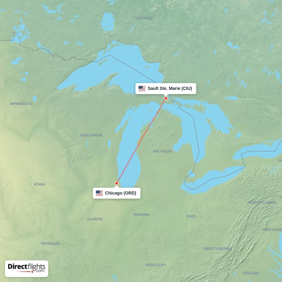 ORD - CIU route map