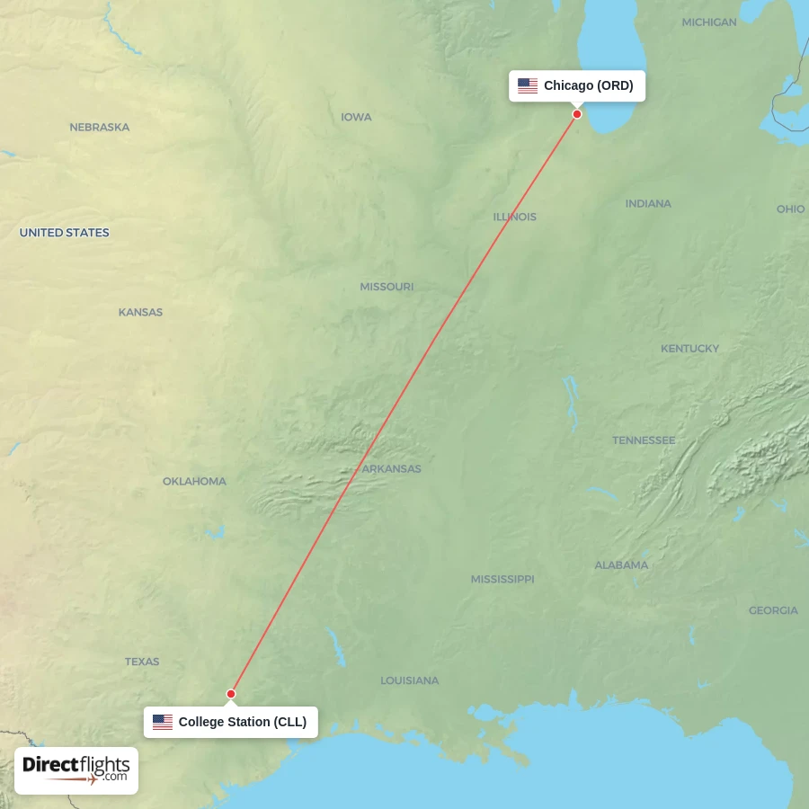 ORD - CLL route map