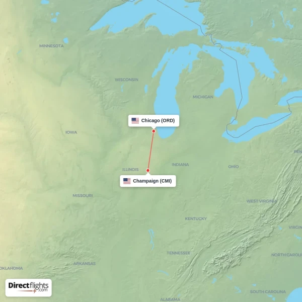 Chicago - Champaign direct flight map
