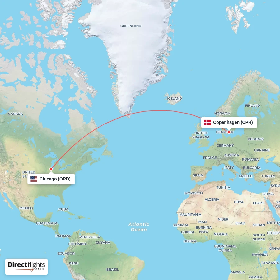 ORD - CPH route map
