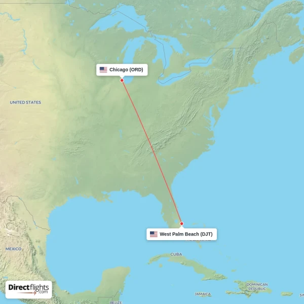 Chicago - West Palm Beach direct flight map