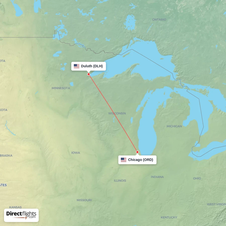ORD - DLH route map