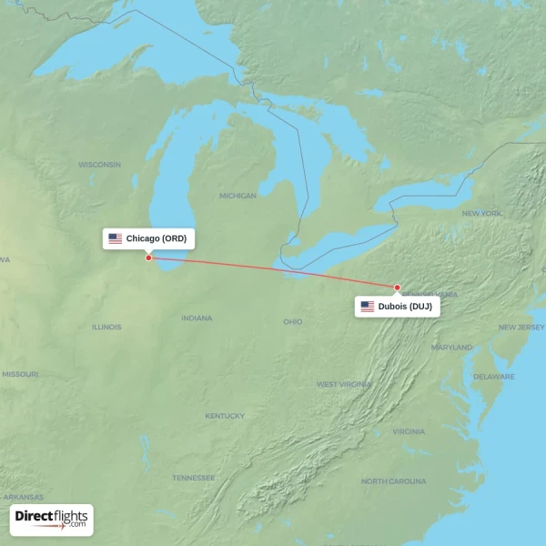 Chicago - Dubois direct flight map