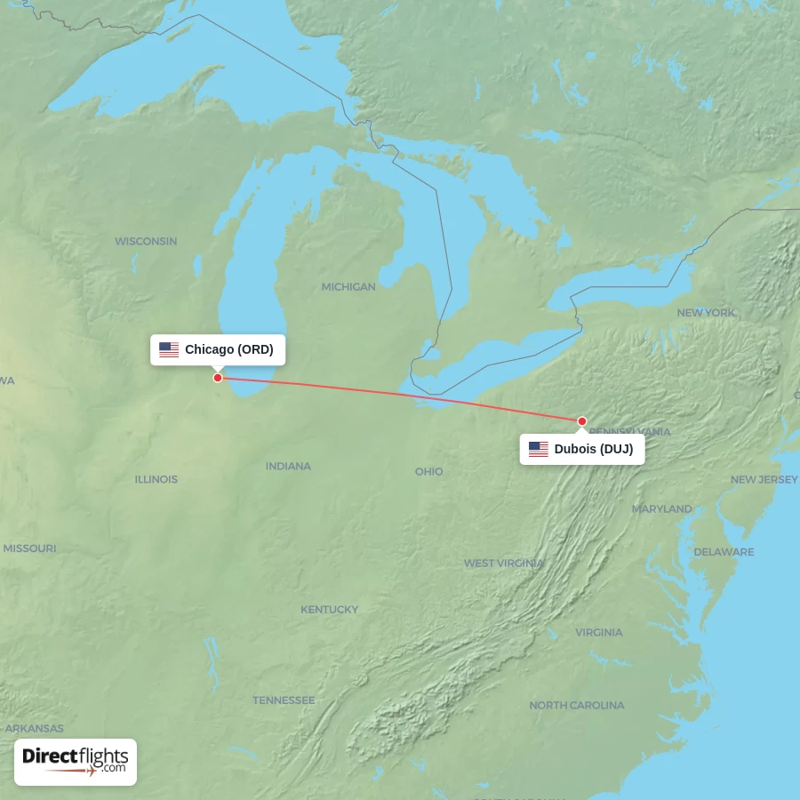 ORD - DUJ route map