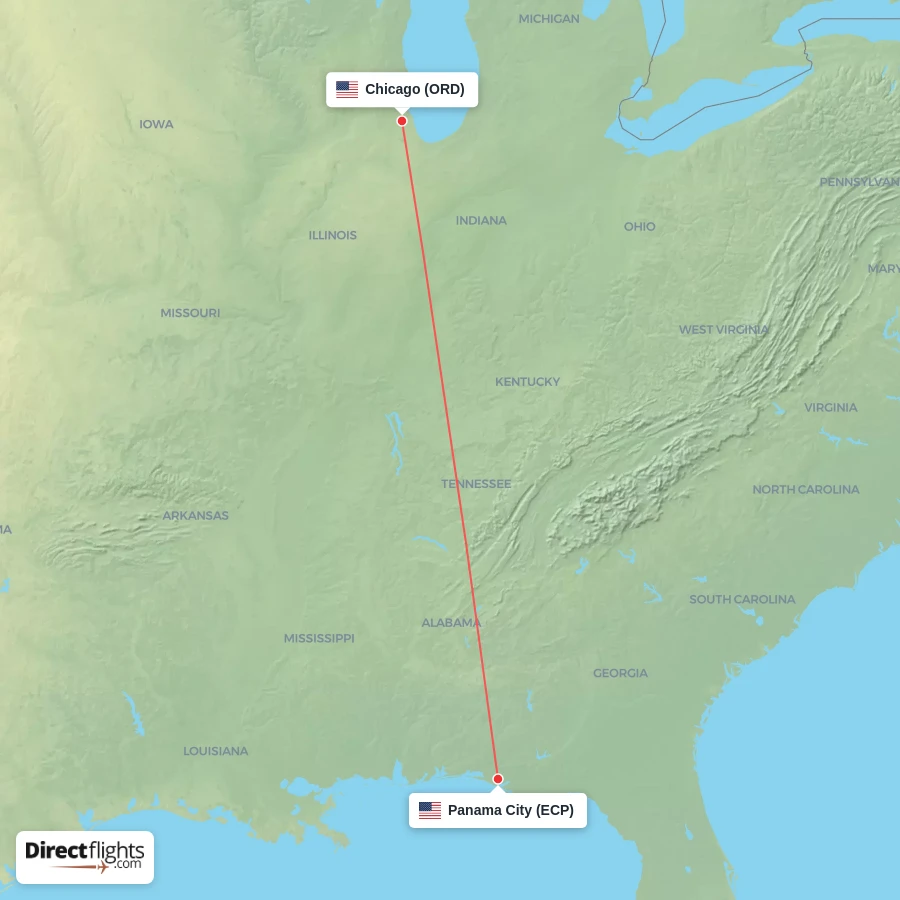 ORD - ECP route map