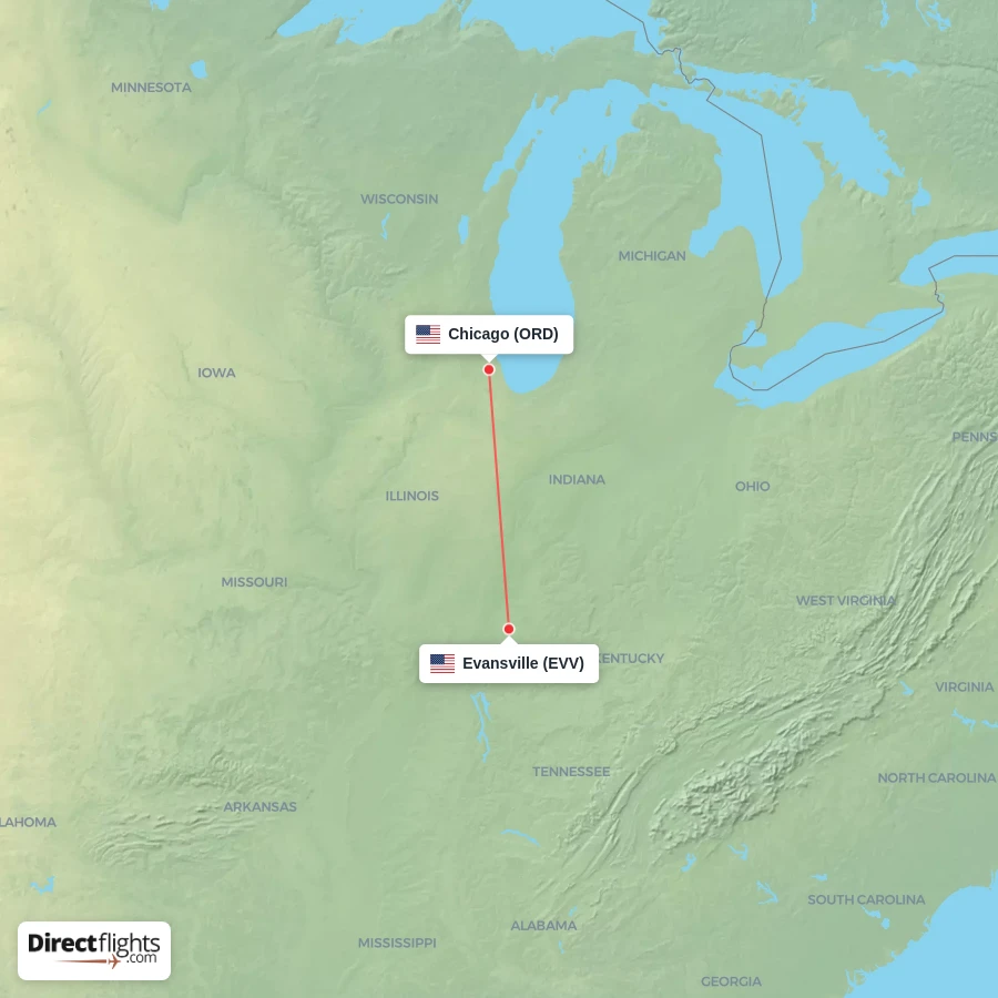 ORD - EVV route map