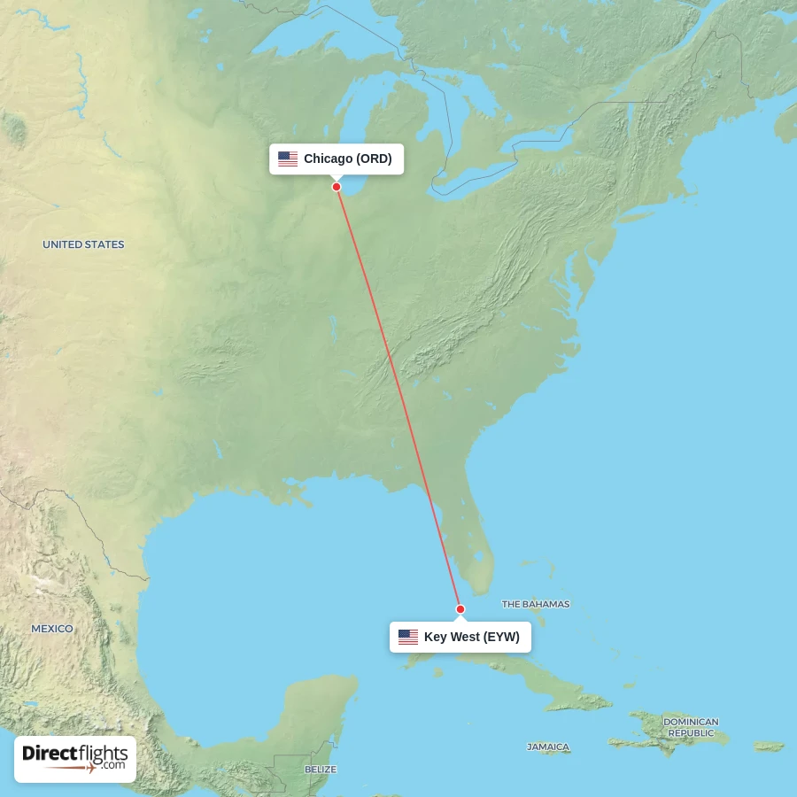 ORD - EYW route map