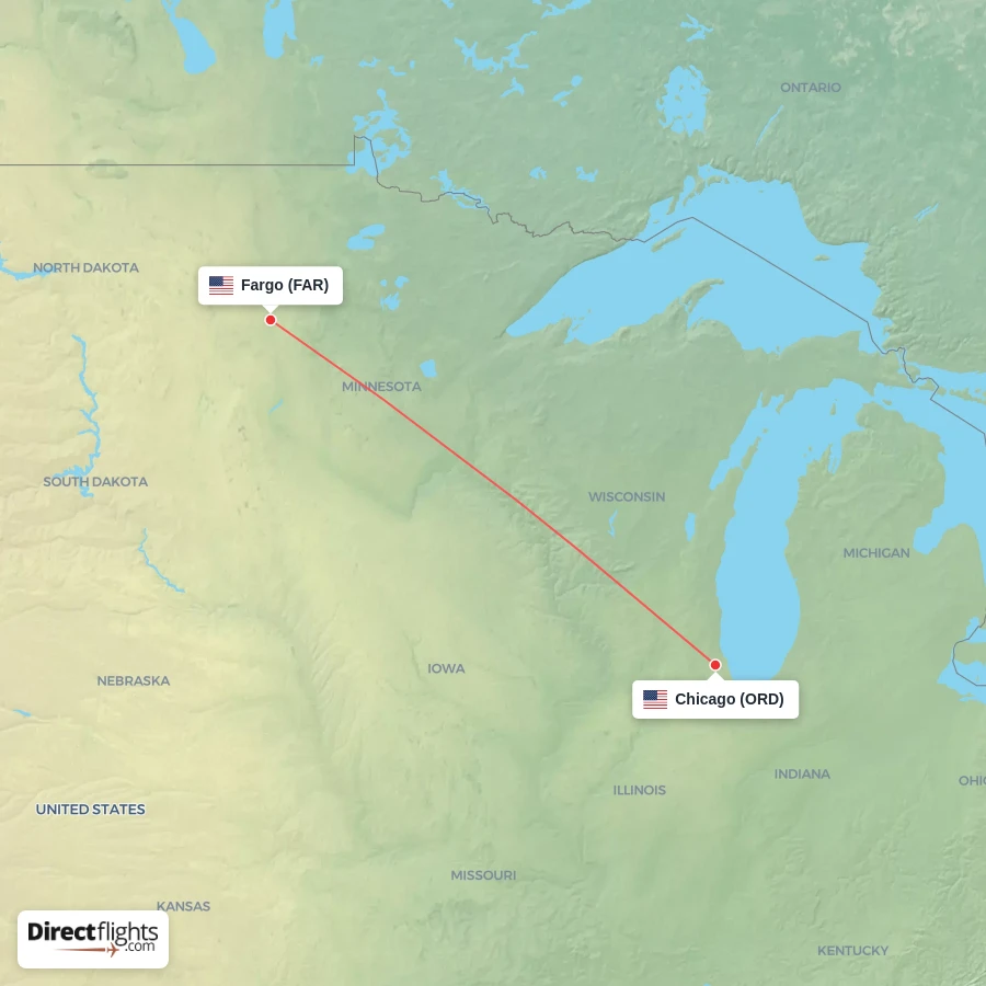ORD - FAR route map
