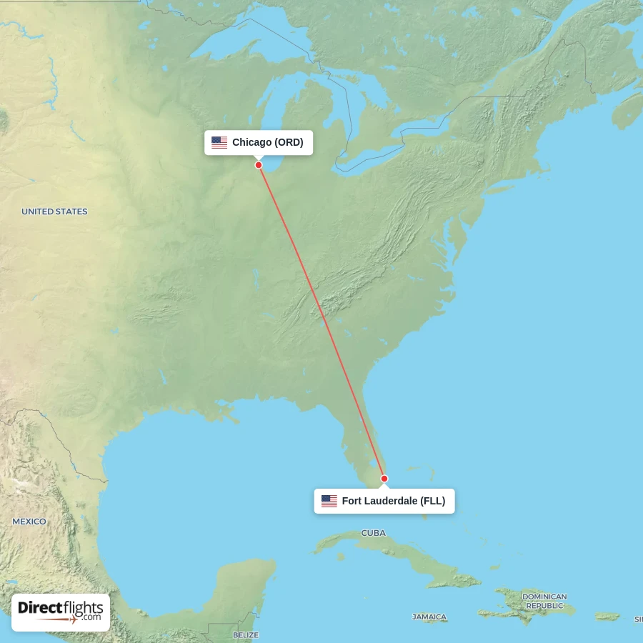 ORD - FLL route map