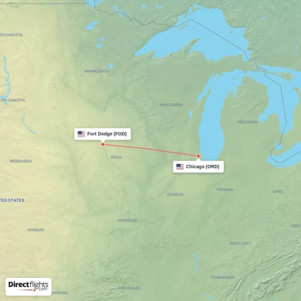 Chicago - Fort Dodge direct flight map