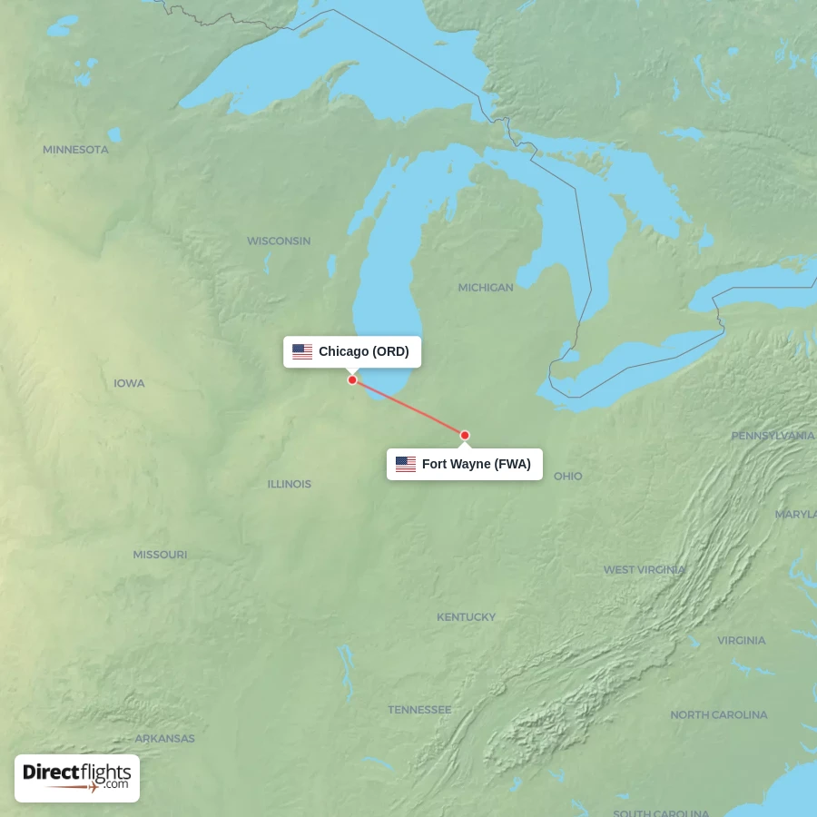 ORD - FWA route map