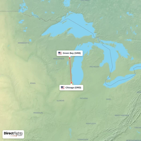 Chicago - Green Bay direct flight map