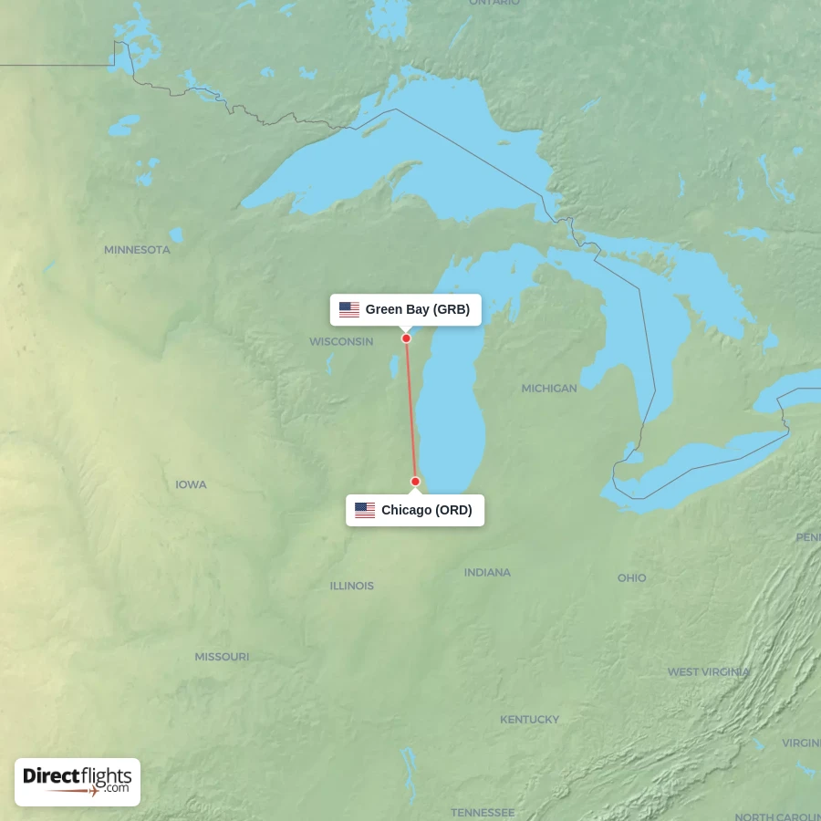 ORD - GRB route map