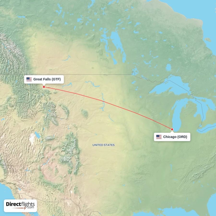 ORD - GTF route map