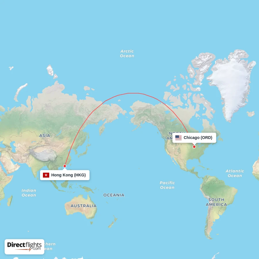 ORD - HKG route map