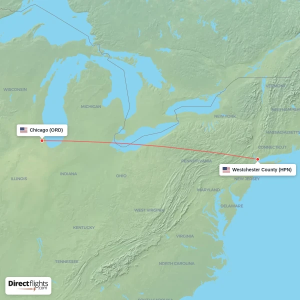 Chicago - Westchester County direct flight map