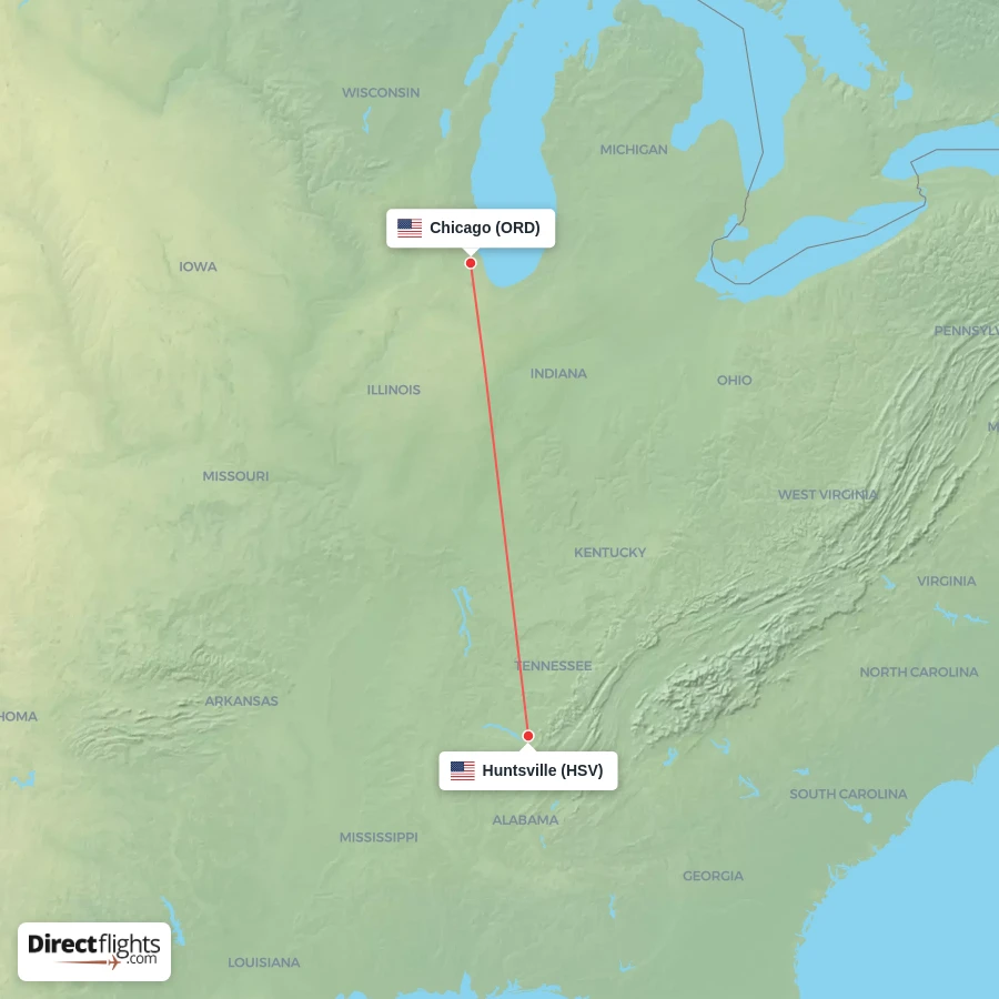 ORD - HSV route map