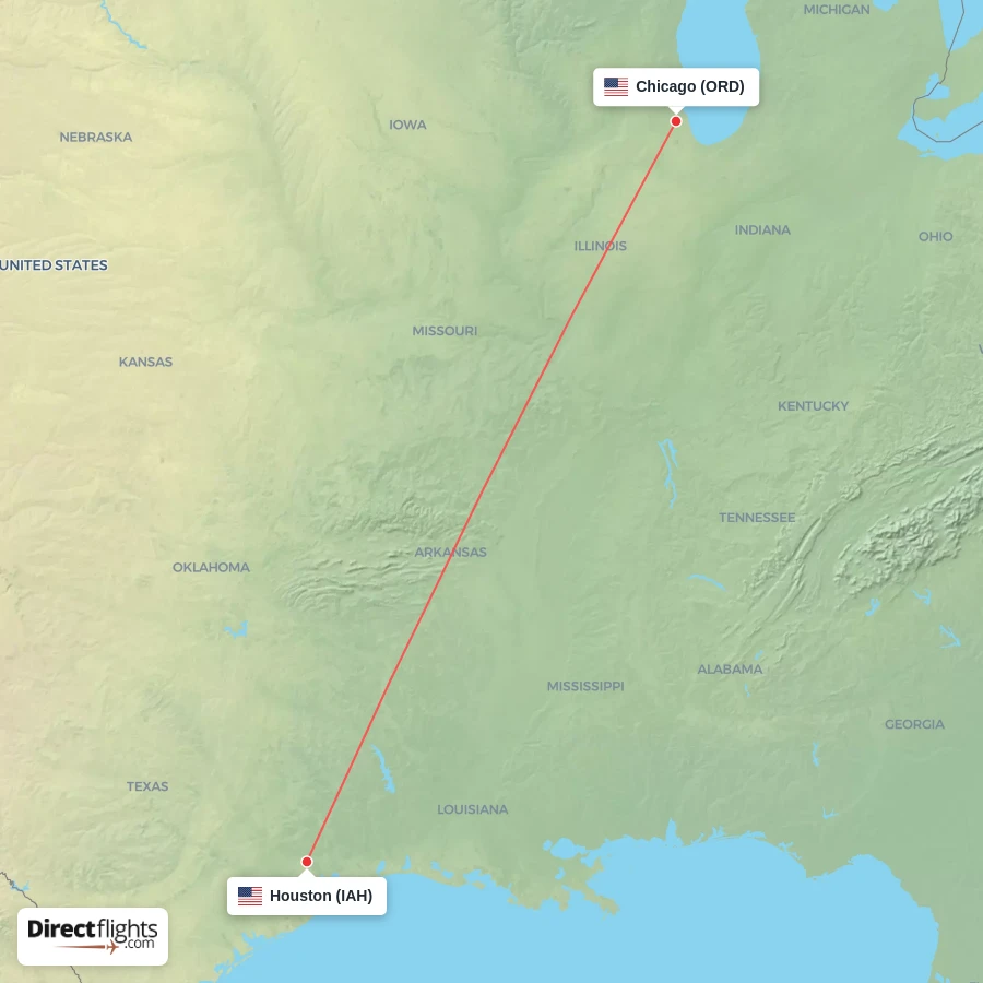 ORD - IAH route map