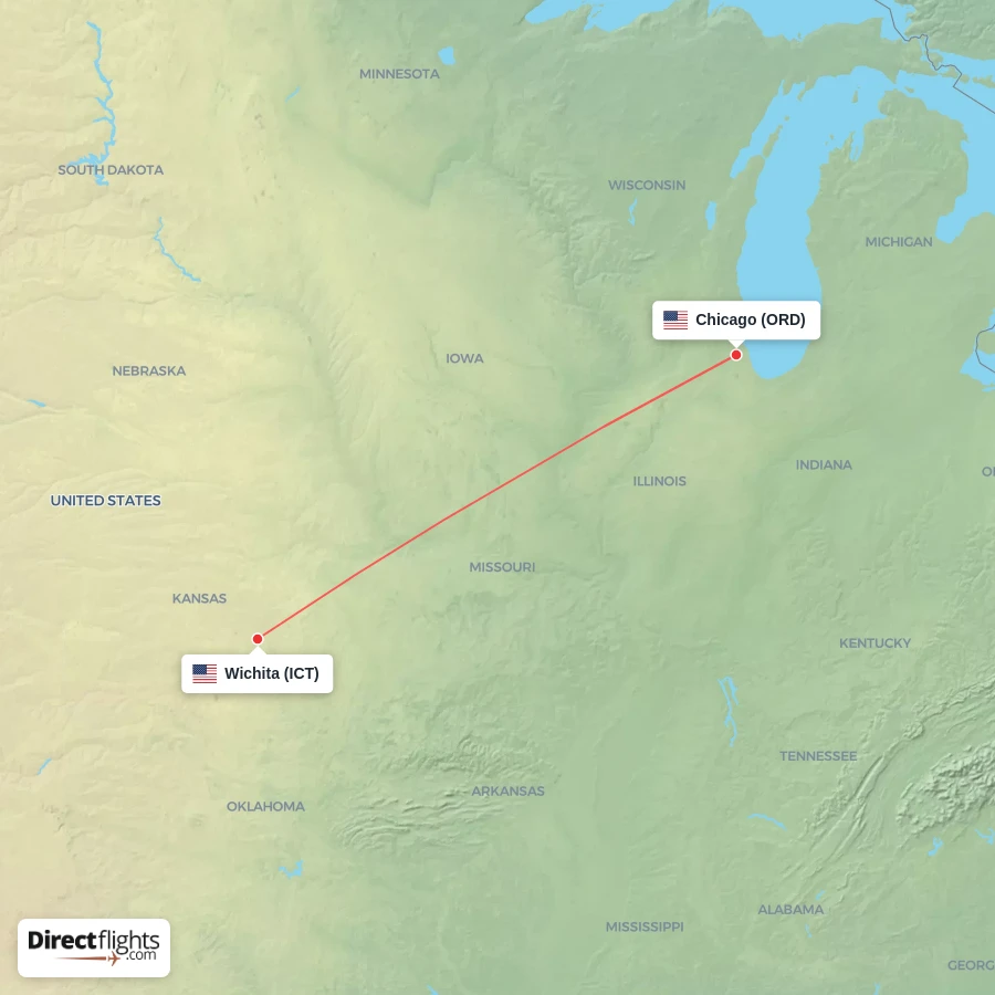 ORD - ICT route map