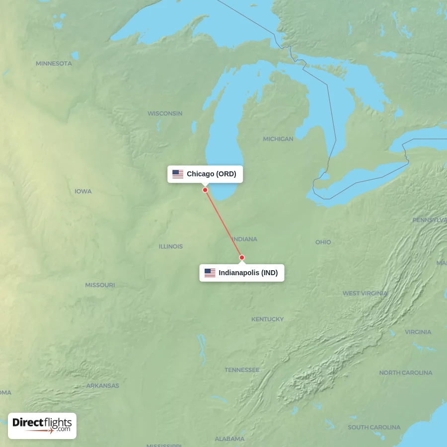 ORD - IND route map