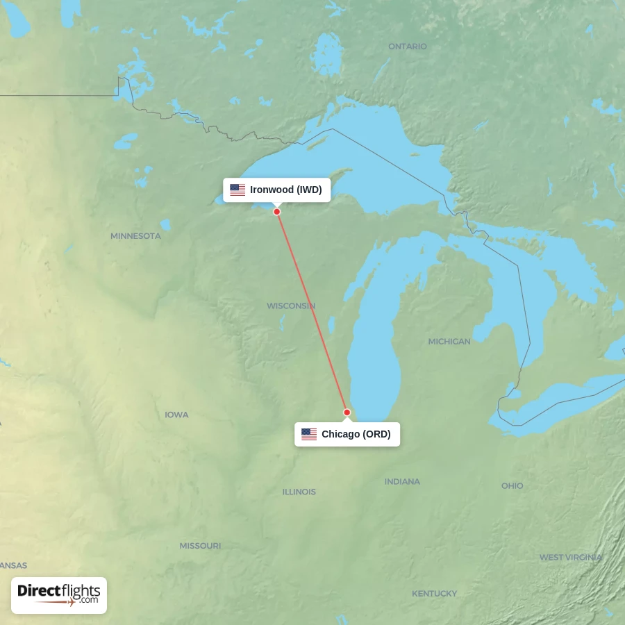 ORD - IWD route map