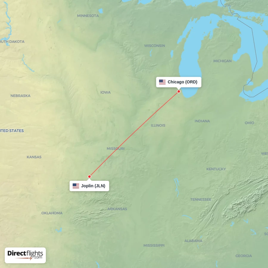 ORD - JLN route map