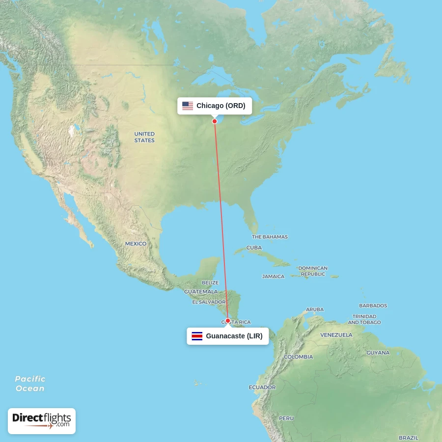ORD - LIR route map
