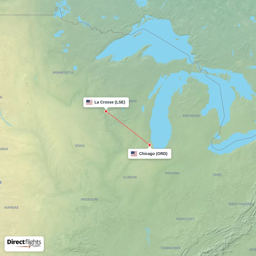 ORD - LSE route map