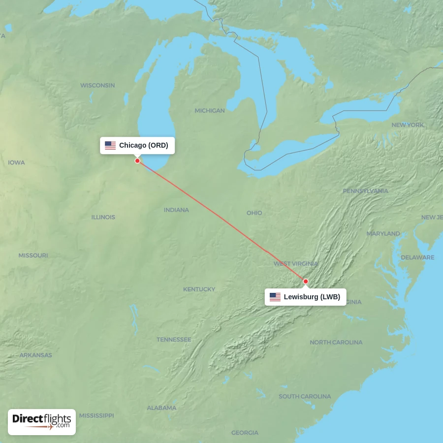 ORD - LWB route map
