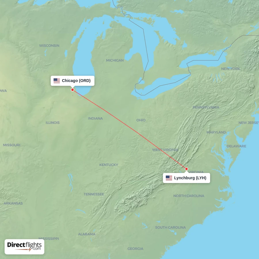 ORD - LYH route map