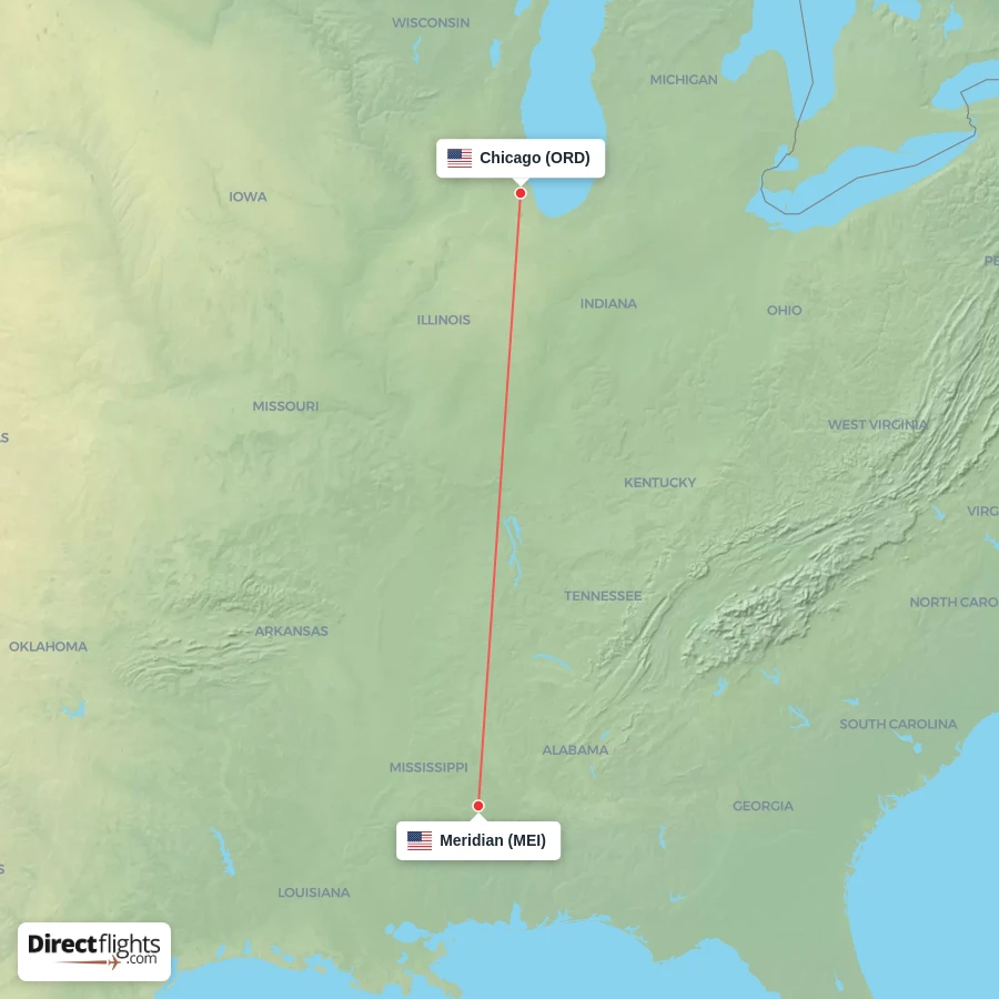 ORD - MEI route map