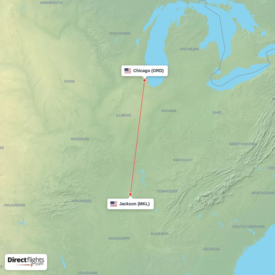 ORD - MKL route map