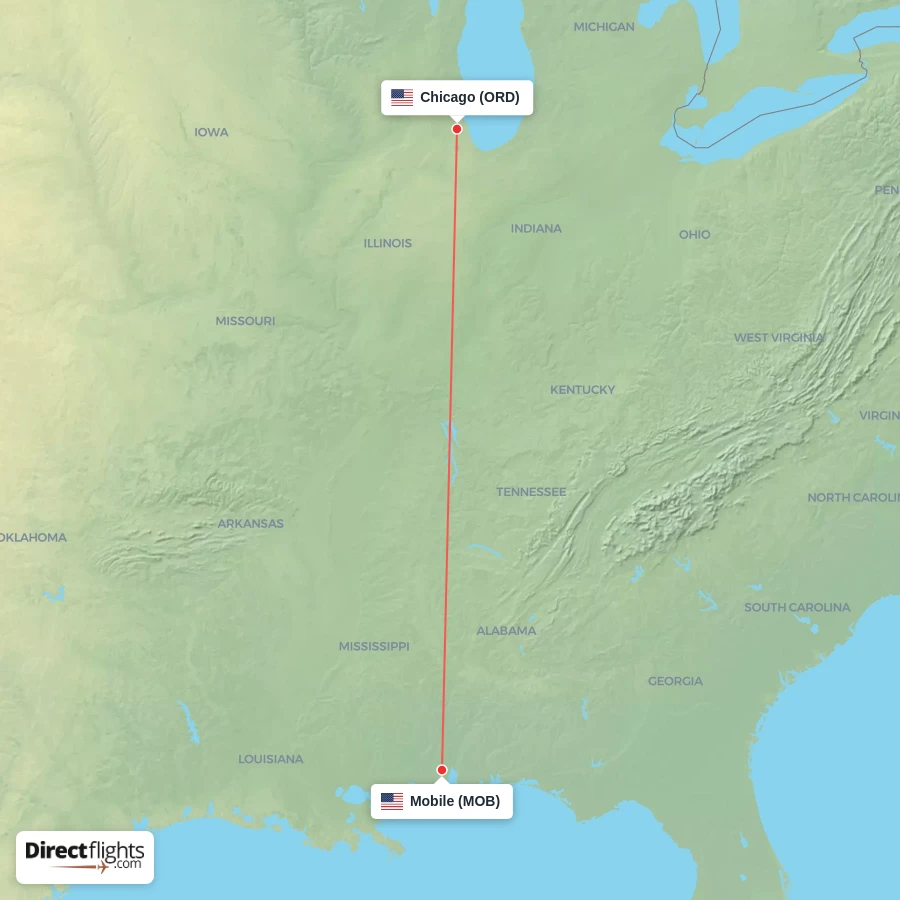 ORD - MOB route map
