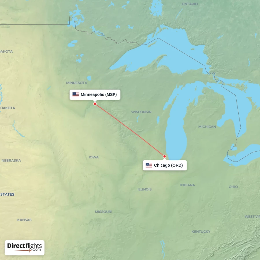 ORD - MSP route map