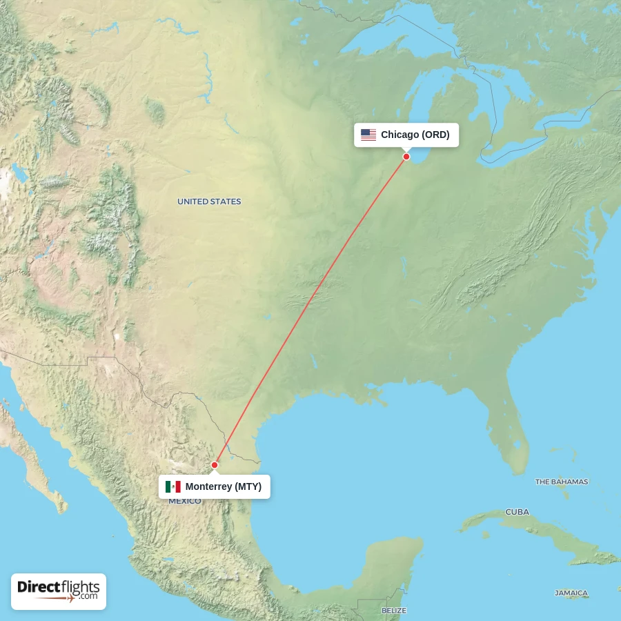 ORD - MTY route map